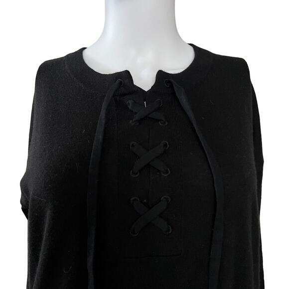 Splendid Black Viscose Cashmere Blend Lace Up Neck Sweater Small - Picture 1 of 6